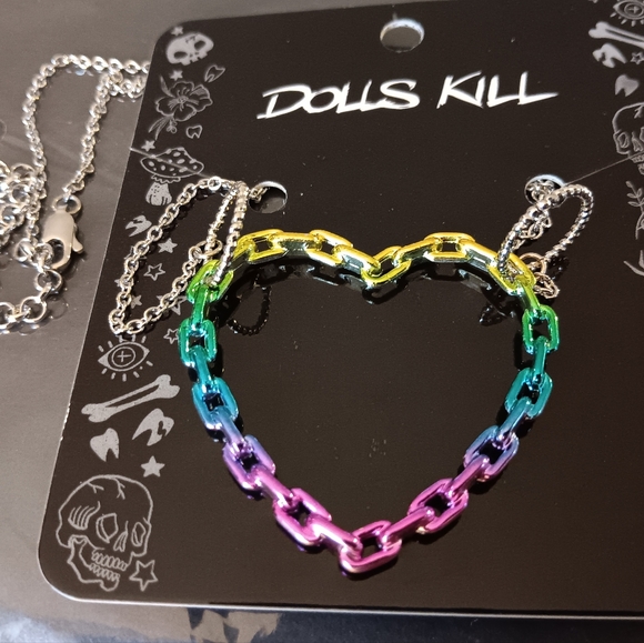 Dolls Kill Rainbow Heart Pendant Necklace (NWT) - Picture 4 of 7